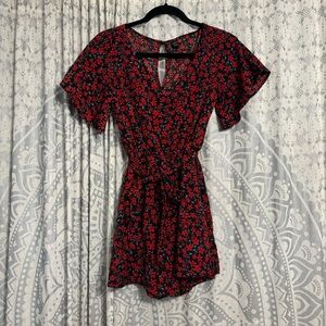 Shein Red Floral Belted Romper Size XS